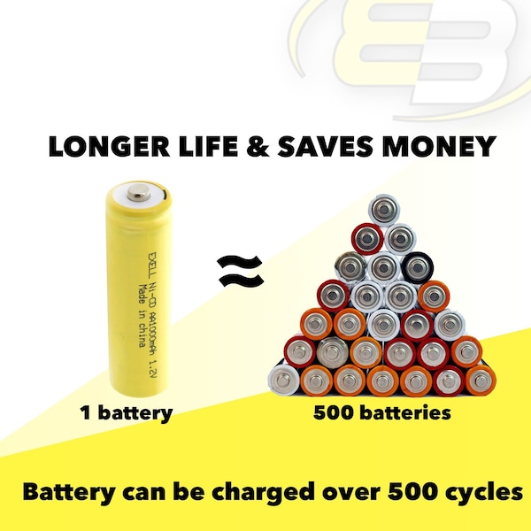 Exell Battery AA 1.2V 1000mAh Button Top Rechargeable Battery for LED Lights, Hobby, Alarms - EBC-308