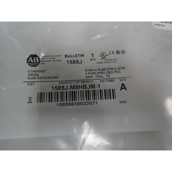 Cable de parche de medios Ethernet de Allen Bradley de 1M 600V-AC - Cable del juego de cables 1585J-M8HBJM-1
