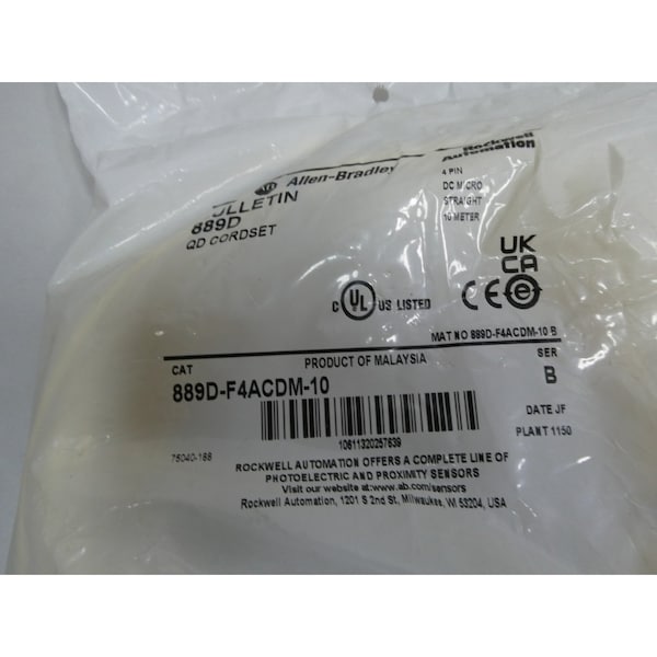 CABLE DE CORDÓN RECTO DE 10 METROS DE MICRO DC DE 4 PINES - 889D-F4ACDM-10