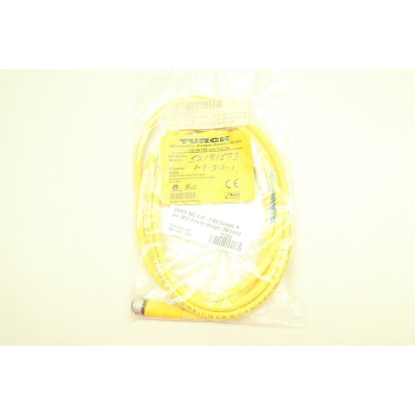 Turck Cordset, Hembra M12 a cable pelado, Amarillo, 4 conductores, 2 metros, Serie Eurofast - RKC 4.4T-2