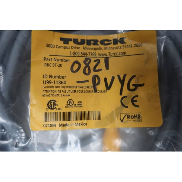 Cable de Cordón hembra/macho Str/Str de 20M de Turck - RKC 8T-20