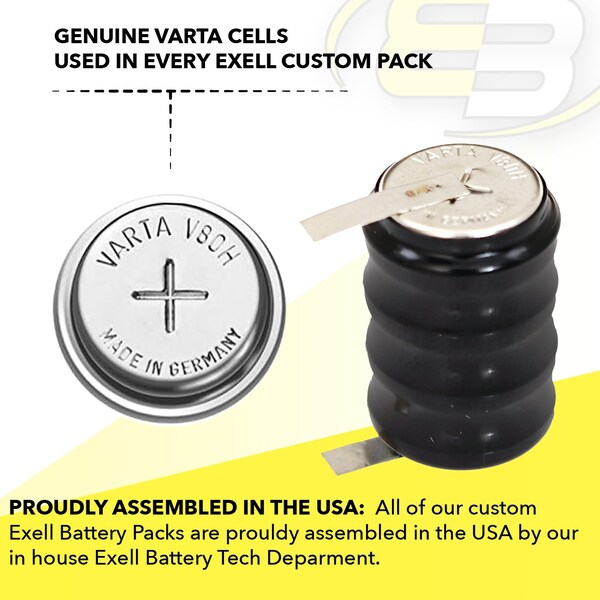Exell Battery 4/V80H 4.8V 80mAh Battery with Tabs 55608304015 for electricity meter, RTC, MBU - 4/V80H-WT