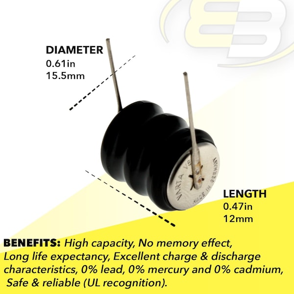 Exell Battery 3/V80H 2 Pin 3.6V 80mAh Battery 55608303015 for alarm system, consumer device - 3/V80H-2PIN