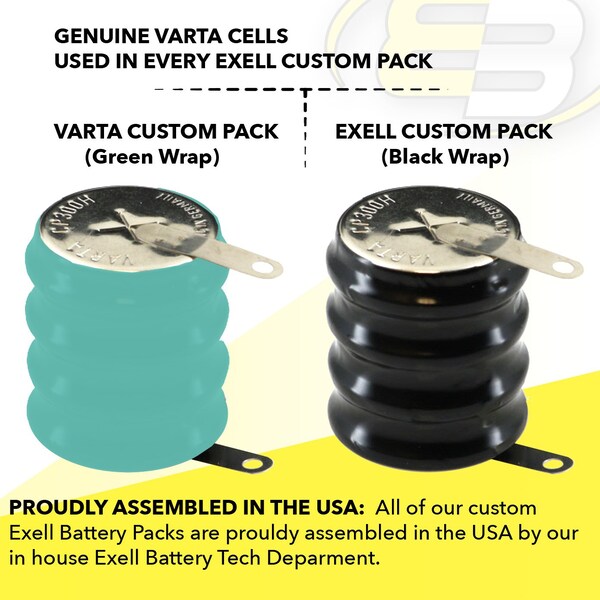 Exell Battery 4/CP300H 4.8 Volt 300mAh NiMH Battery Tabs for Server Backup Battery, RTC, MBU - 4/CP300H-TABS
