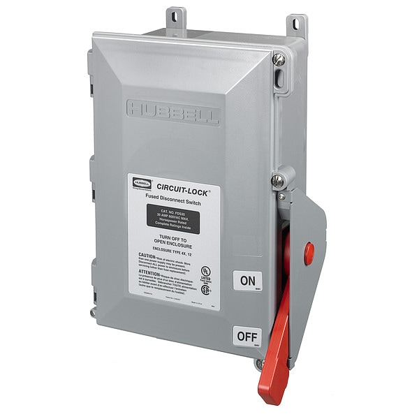 Interruptor de desconexión fusible cerrado de Hubbell, 600V AC, NEMA 12K, 4, 4X - FDS30