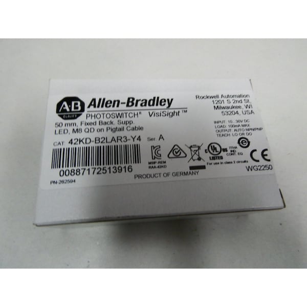 Allen Bradley SENSOR FOTOELÉCTRICO VISISIGHT 10-30V-DC - 42KD-B2LAR3-Y4