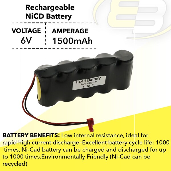 Exell Battery Emergency Lighting Battery for TEIG T26000139, Sure-Lites 026-139 - EBE-105