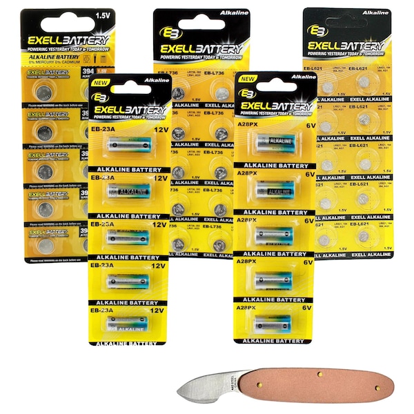 Exell Battery 41pc Alkaline Batteries Kit Includes A28PX 23A L736 L621 L936 and Watch Opener - EB-KIT-104