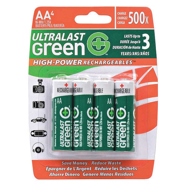 Ultralast UltraLast Green ULGHP4AA General Purpose Battery - AA - Nickel-Metal Hydride - 2400mAh - 1.2V DC - ULGHP4AA
