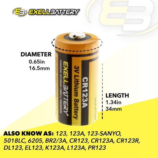 Exell Battery Exell Replaces DL123A, EL123AP, SF123A - EB-CR123A
