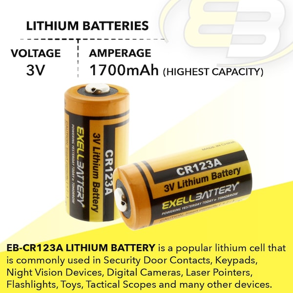 Exell Battery Exell Replaces DL123A, EL123AP, SF123A - EB-CR123A