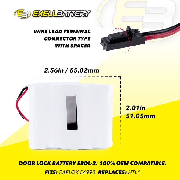 Exell Battery Exell Door Lock Battery Fits Saflok 54990 Replaces HTL1 - EBDL-2