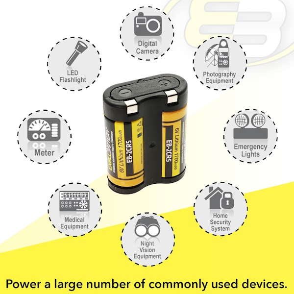 Exell Battery 6V 1700mAh 2CR5 Photo Lithium Battery Replaces 2CR5 DL245 EL2CR5 2CR5M - EB-2CR5
