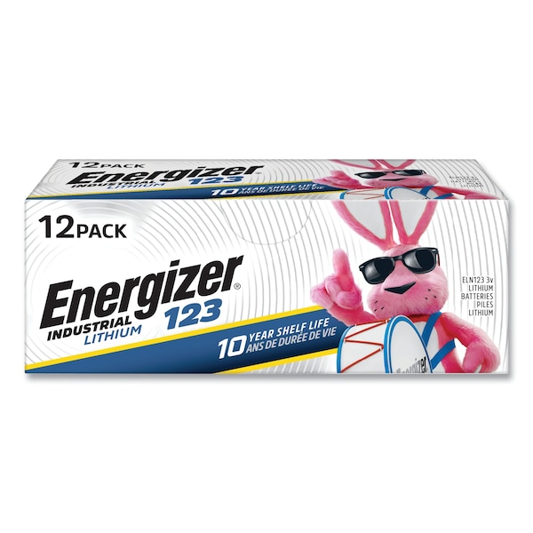 Energizer Industrial Lithium CR123 Photo Battery, 3 V, 12PK - ELN12312