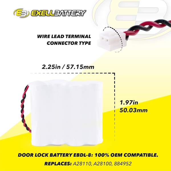 Exell Battery Exell Door Lock Battery Replaces A28110, A28100, 884952 - EBDL-8