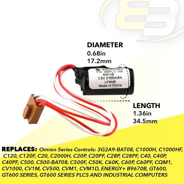 Exell Battery 3.6V Lithium PLC Computer Backup Battery Replaces B9670B C20 C120 - EBPLC-158