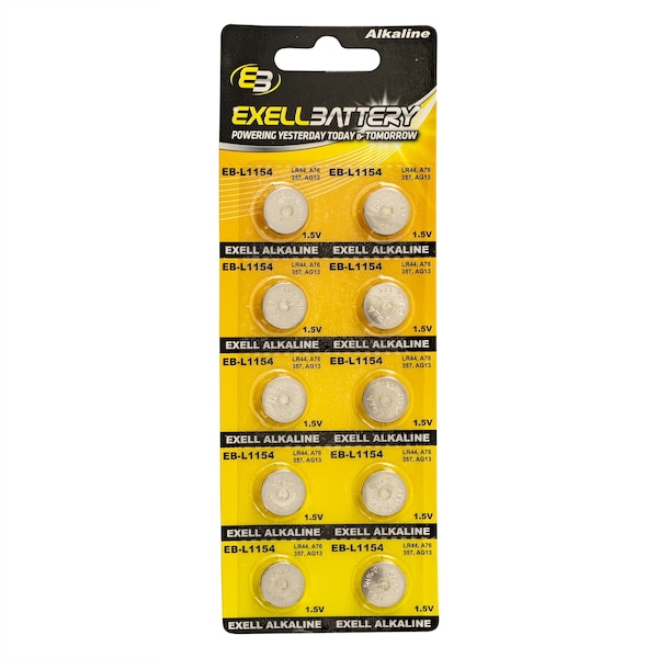 Exell Battery 10pk Exell Alkaline 1.5V Watch Battery Replaces AG13 357 LR44 - EB-L1154