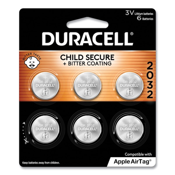 Duracell Lithium Coin Batteries With Bitterant, 2032, PK6 - DL2032B6PK