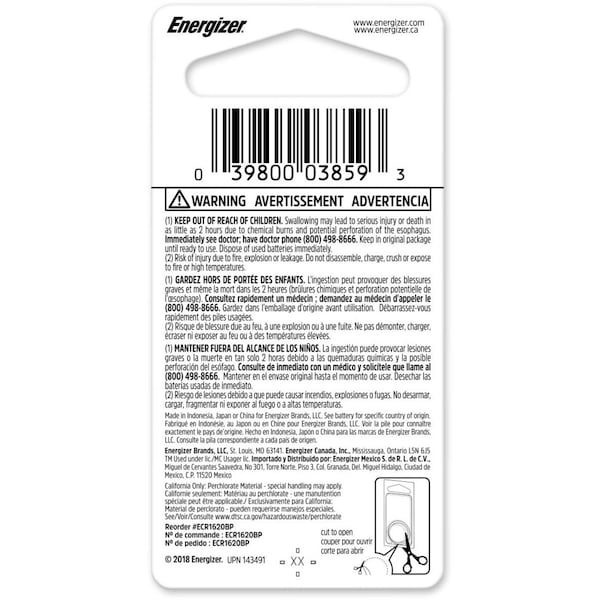 Energizer Energizer 1620 Lithium Coin Battery, 1 Pack - Lithium (Li) - 3V DC - ECR1620BP