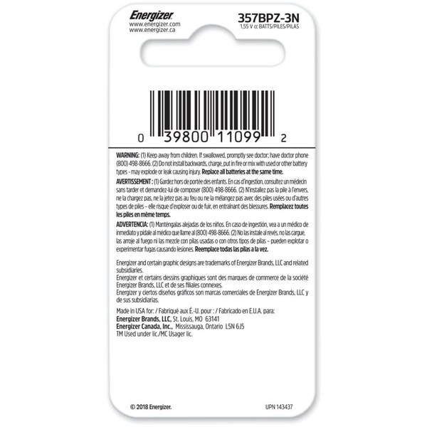 Energizer Silver Oxide Battery, 3 PK - 357BPZ3