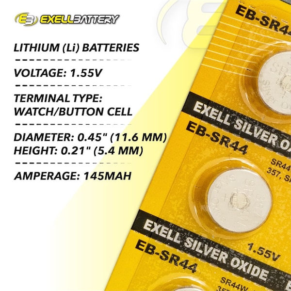 Exell Battery 10pk Exell Silver Oxide 1.55V Watch Battery Replaces SR44W 357 - EB-SR44