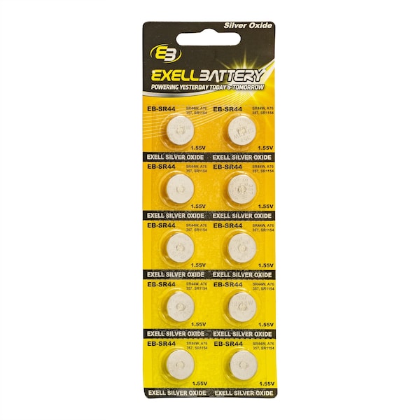Exell Battery 10pk Exell Silver Oxide 1.55V Watch Battery Replaces SR44W 357 - EB-SR44