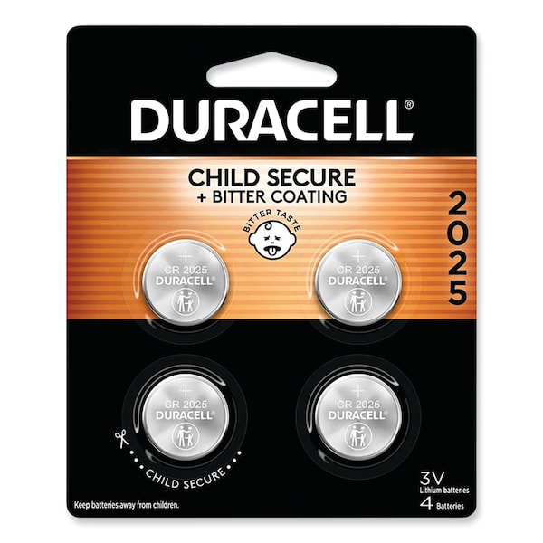 Duracell Lithium Coin Batteries With Bitterant, 2025, PK4 - DL2025B4PK