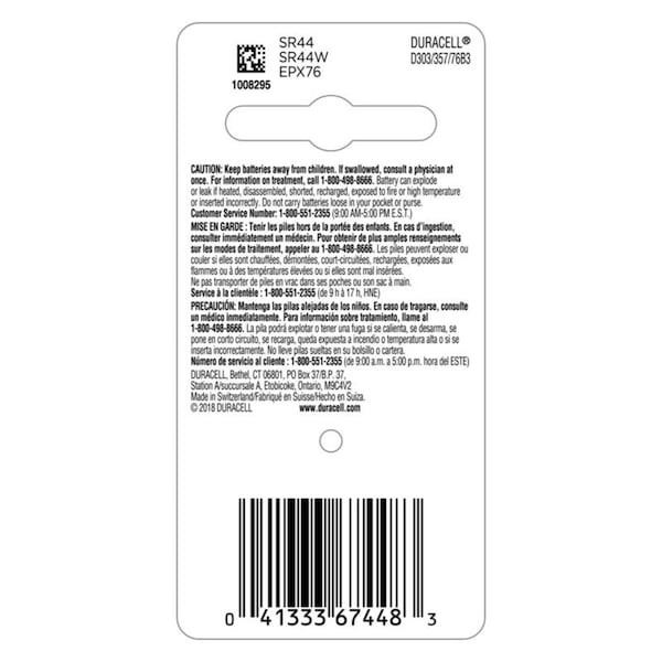 Duracell Duracell Silver Oxide 303/357/76 1.5 V 0.18 mAh Electronic/Watch Battery 3 pk - D303/357B3P08