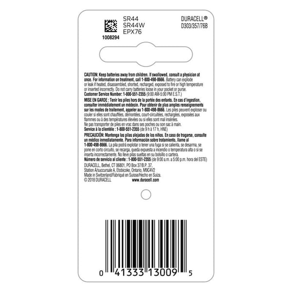Duracell Duracell Silver Oxide 303/357/76 1.5 V 175 mAh Electronic/Watch Battery 1 pk - D303/357PK