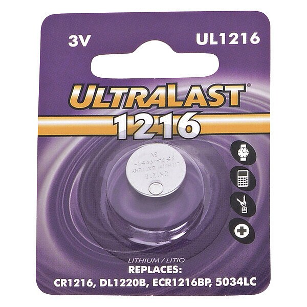Ultralast NABC UL-1216 UltraLast Lithium Manganese Dioxide Button Cell Battery - Lithium Manganese Dioxide - 3V DC - UL1216