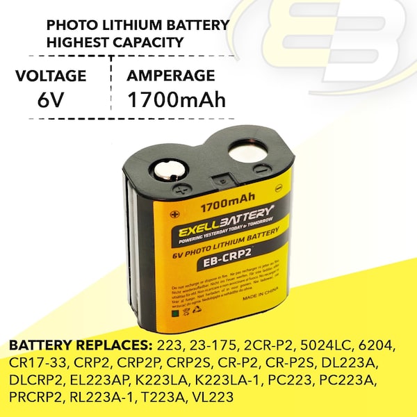 Exell Battery 6v 1700mAH Highest Capacity CRP2 Photo Battery For Digital / Analog Cameras - EB-CRP2