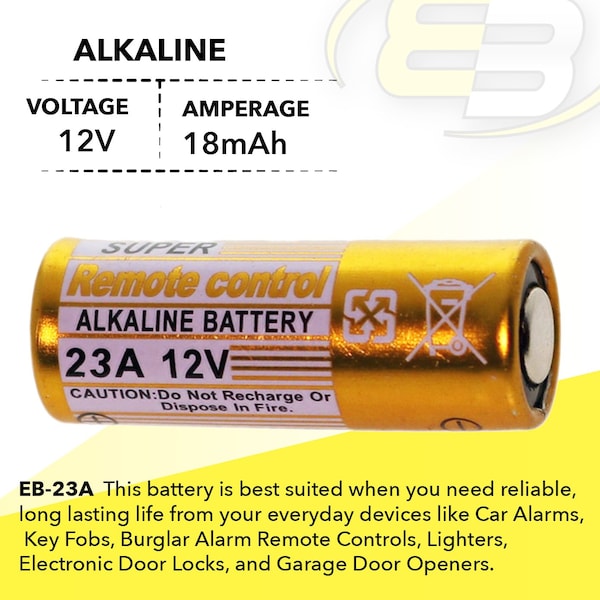 Exell Battery Exell 23A, A23 1pk Blister Card Remote Battery - EB-23A-BP1