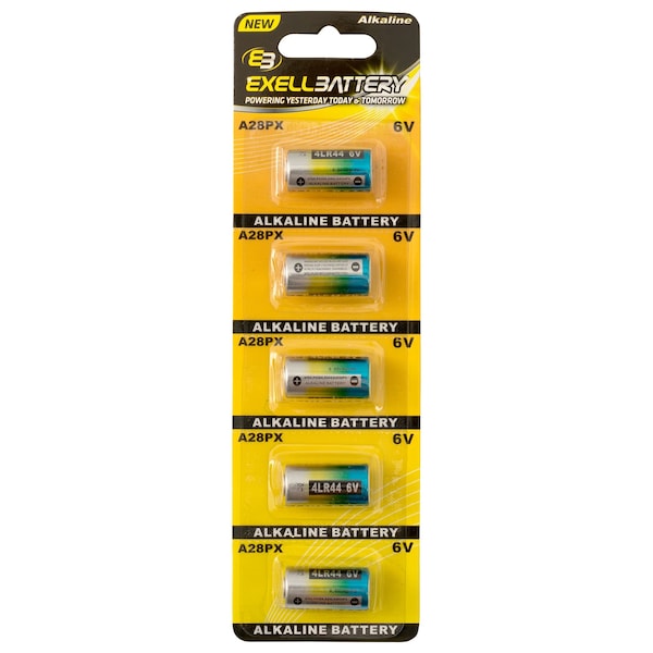 Exell Battery 5pk 6V Alkaline Battery Replaces PX28A, A544, 4LR44, K28A, V34PX - EB-4LR44