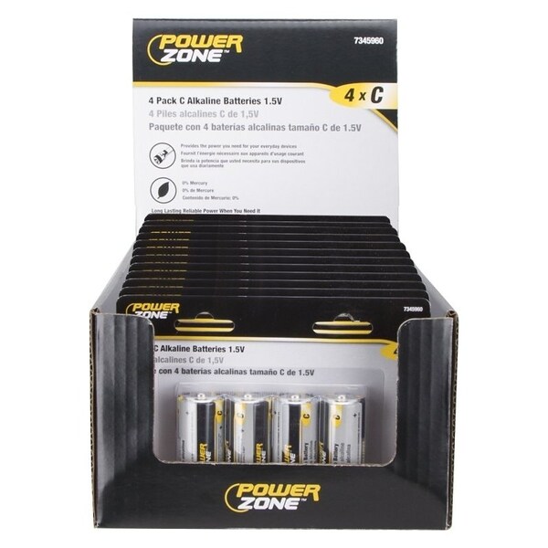 Powerzone Battery, 1.5 V Battery, C Battery, Zinc, Manganese Dioxide, and Potassium Hydroxide - LR14-4P-DB