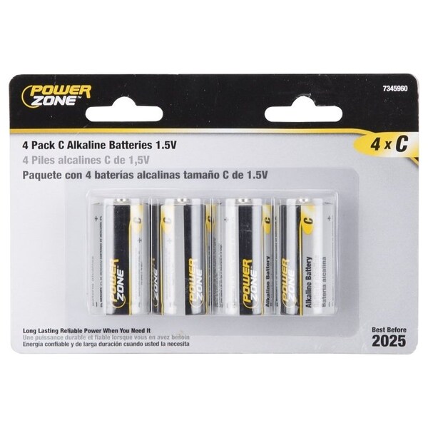 Powerzone Battery, 1.5 V Battery, C Battery, Zinc, Manganese Dioxide, and Potassium Hydroxide - LR14-4P-DB