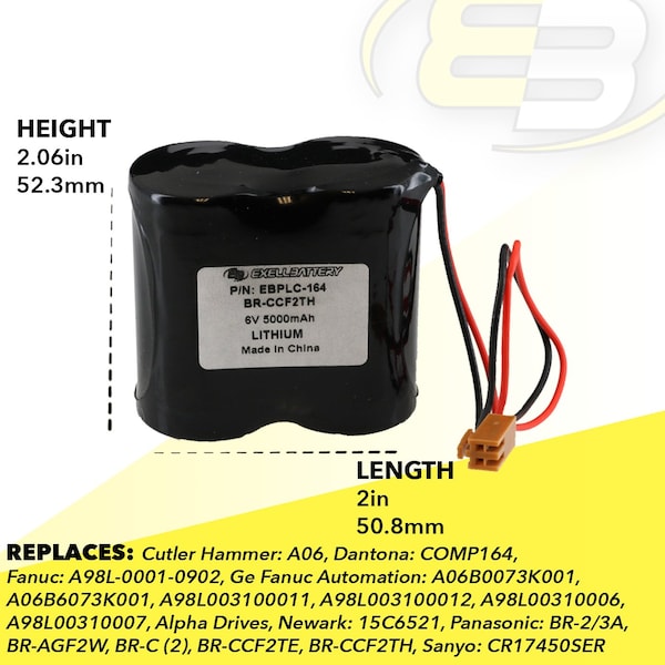 Exell Battery 6V PLC Computer Backup Battery Replaces A06B-0073-K001 COMP-164 - EBPLC-164