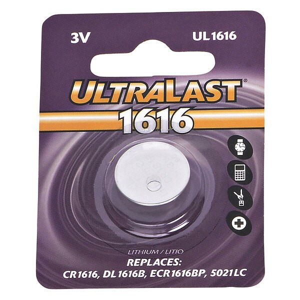Ultralast NABC UL-1616 UltraLast Lithium Manganese Dioxide Button Cell Battery - Lithium Manganese Dioxide - 3V DC - UL1616