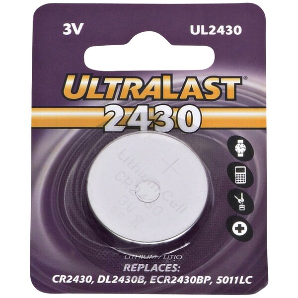 Ultralast Dantona UL2430 Lithium Button General Purpose Battery - For Multipurpose - CR2430 - 280 mAh - 3 V DC - UL2430