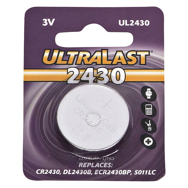 Ultralast Dantona UL2430 Lithium Button General Purpose Battery - For Multipurpose - CR2430 - 280 mAh - 3 V DC - UL2430