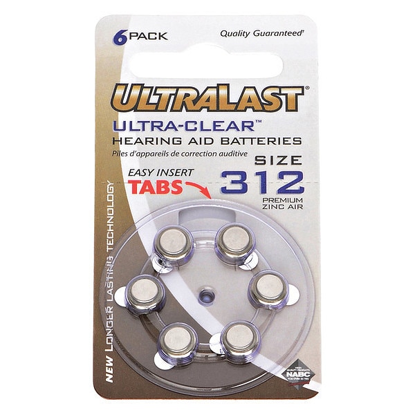Ultralast NABC UltraLast UL312HA Zinc Air Size 312 Ultra Clear Hearing Aid Battery - Zinc Air - UL312HA