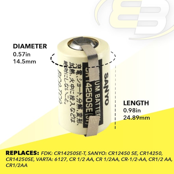 Exell Battery 3V 1/2 AA CR14250SE Laser Lithium PLC ComputerBackup Battery w/ Tabs - EBPLC-7-1