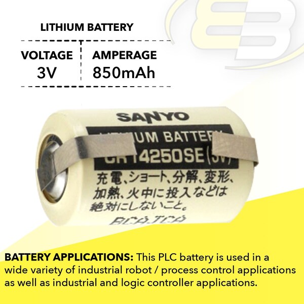 Exell Battery 3V 1/2 AA CR14250SE Laser Lithium PLC ComputerBackup Battery w/ Tabs - EBPLC-7-1