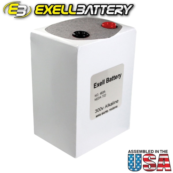 Exell Battery Battery 493A 300V Alkaline Replaces Eveready ER493, NEDA 722 - 493A