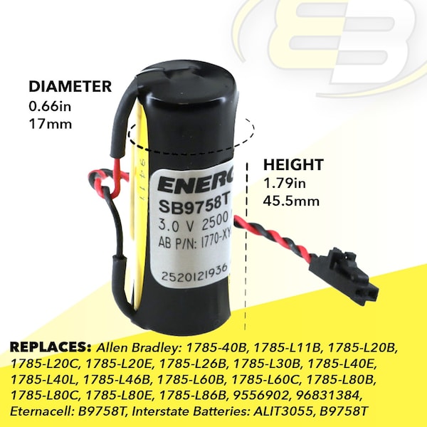 Exell Battery PLC Battery for Allen Bradley 9556902 COMP-113 24C6653 B9758T - EBPLC-113