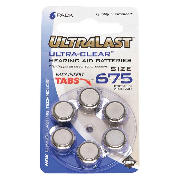 Ultralast NABC UltraLast UL675HA Size 675 Ultra-Clear Hearing Aid Battery - Zinc Air - 1.4V DC - UL675HA