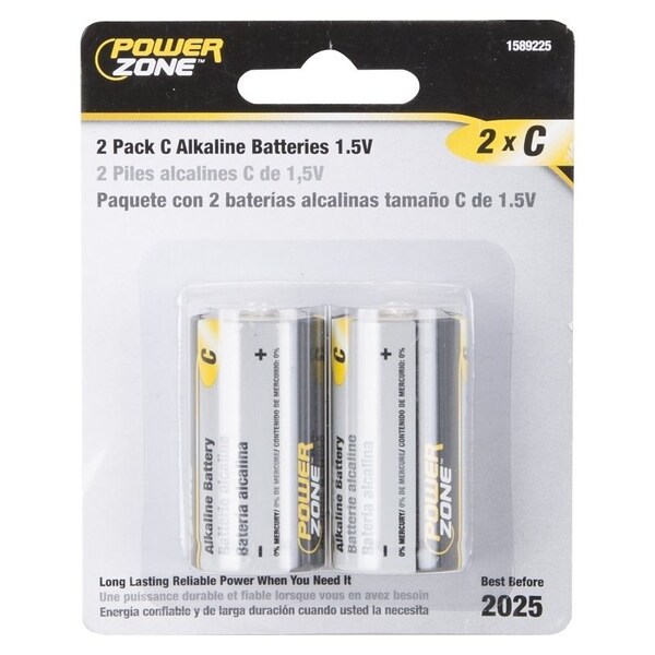 Powerzone Battery, 1.5 V Battery, C Battery, Zinc, Manganese Dioxide, and Potassium Hydroxide - LR14-2P-DB