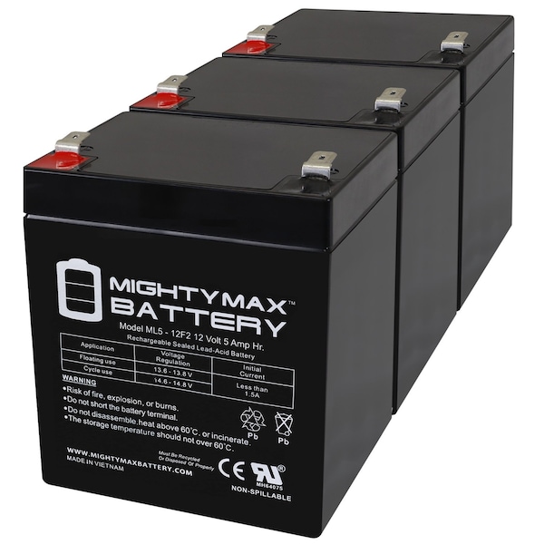 Mighty Max Battery 12V 5Ah F2 SLA Replacement Battery for Tripp Lite AVR550U - 3PK - MAX3978674