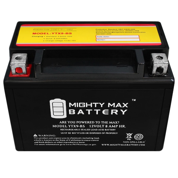 Mighty Max Battery YTX9-BS Battery Replacement for PTX9BS Predator Generator (8750 watt) - YTX9-BS441