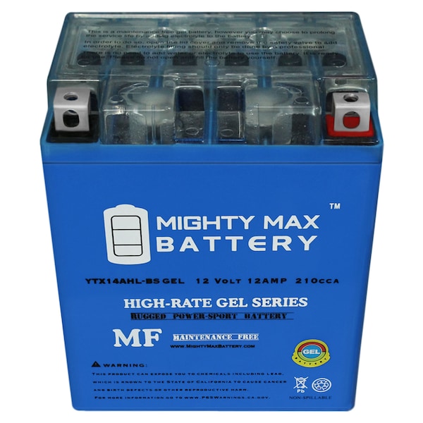 Mighty Max Battery YTX14AHL Gel Battery Replacement for Kawasaki Vulcan 500 1994-2005 - YTX14AHLGEL243