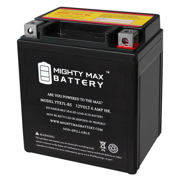 Mighty Max Battery YTX7L-BS 12V 6Ah Battery Replaces Yamaha 200 SXR2 Sno-Scoot 18-21 - MAX3941241